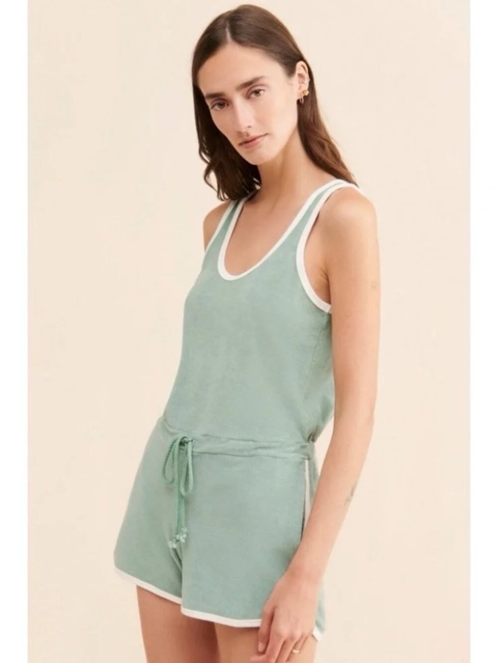 Faherty Cabana Towel‎ Terry Romper in Aqua Grey Small